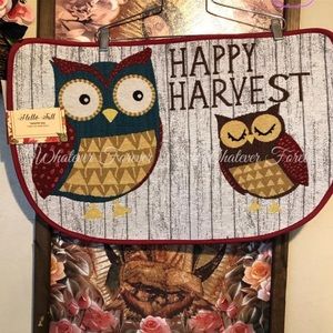 New Farmhouse background embroidered kitchen rug Happy harvest owl and baby owl